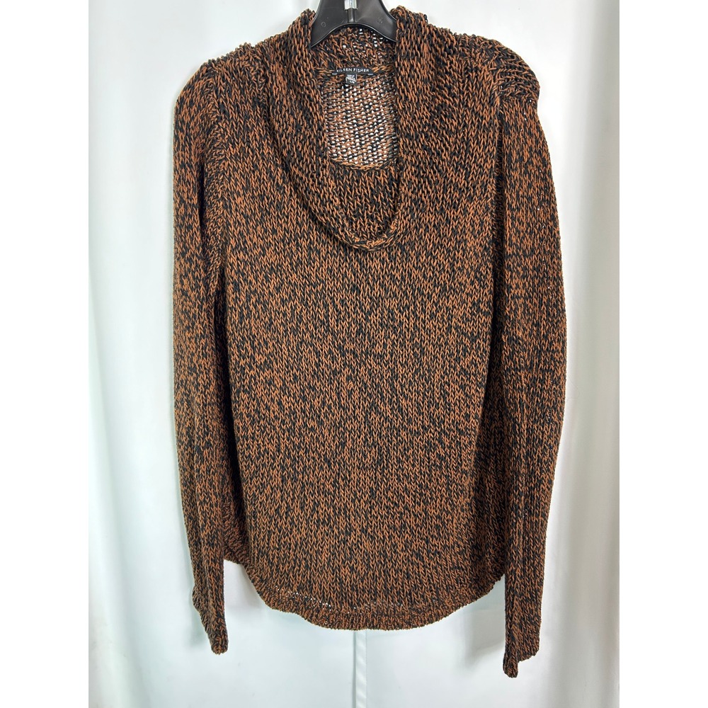 Eileen Fisher Brown Black Marled Cowl Neck Knit Sweater Minimalist Boho L/G